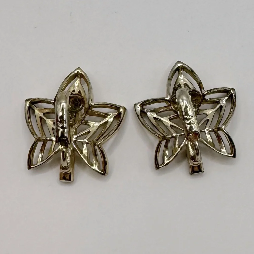 CORO Vintage Gold-Tone Crystal & Enamel Leaf Clip-On Earrings